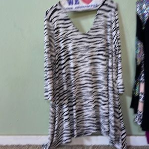 Zebra print blouse 3/4 sleeve silky feel top back and front neck cutout